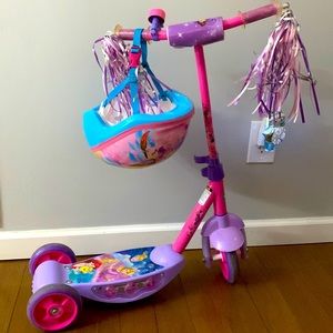 Girls Disney princess scooter with matching helmet.